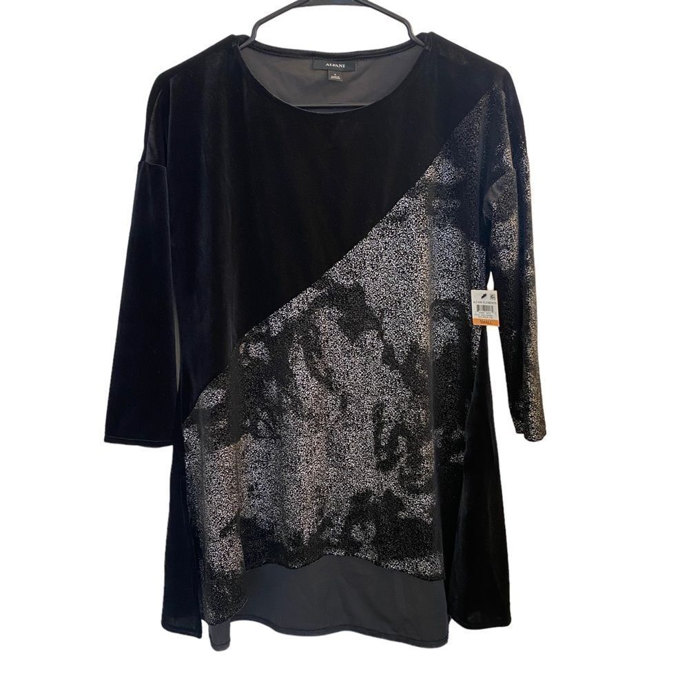 Alfani Foil Velvet Metallic 3/4 Long Sleeve‎ Top Sz S